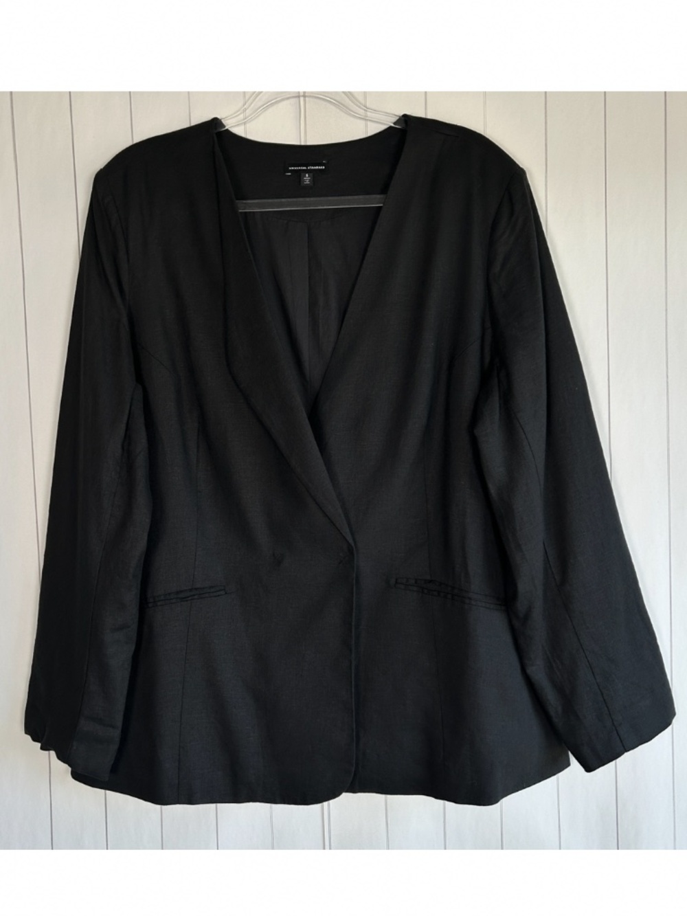 Universal Standard size S 14/16 Atlas linen blazer black double breasted wrap